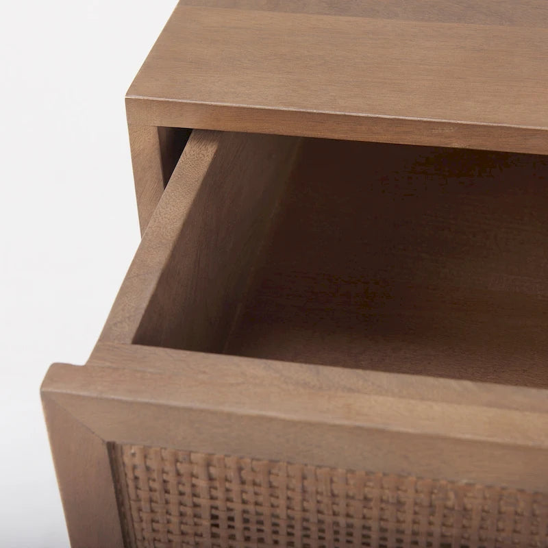 Light Brown Wood and Cane Accent Table