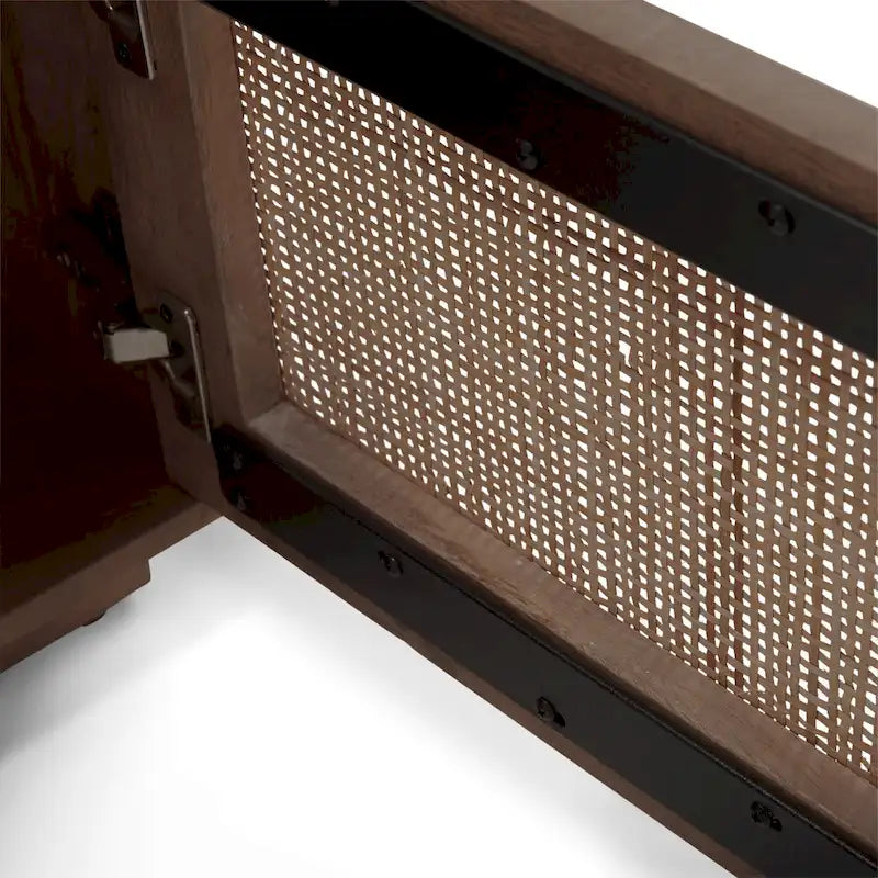 Light Brown Wood and Cane Accent Table