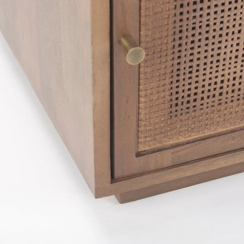 Light Brown Wood and Cane Accent Table