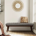 Modern Genuine Leather Tufted Bench with Solid Wood Base