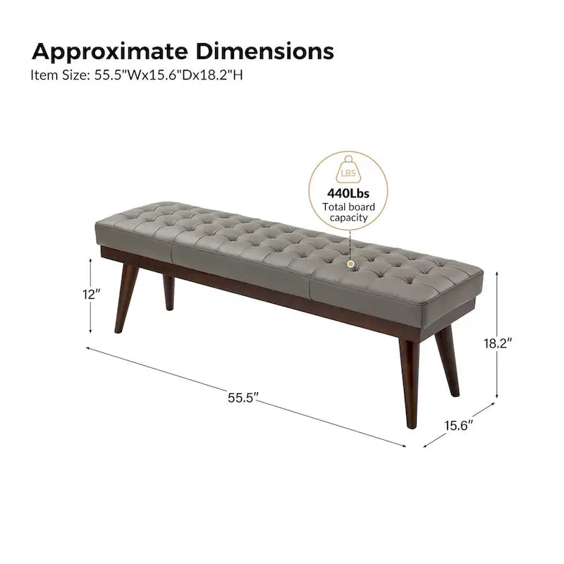Modern Genuine Leather Tufted Bench with Solid Wood Base