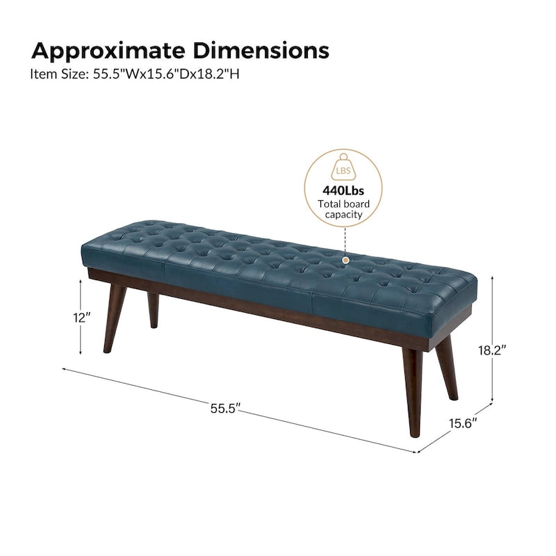 Modern Genuine Leather Tufted Bench with Solid Wood Base