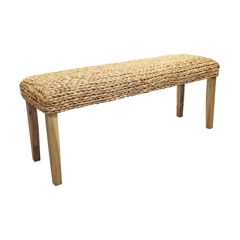 Solid Wood Water Hyacinth Indoor Bench
