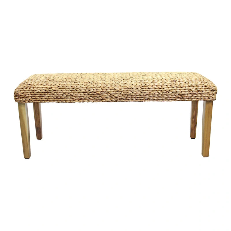 Solid Wood Water Hyacinth Indoor Bench