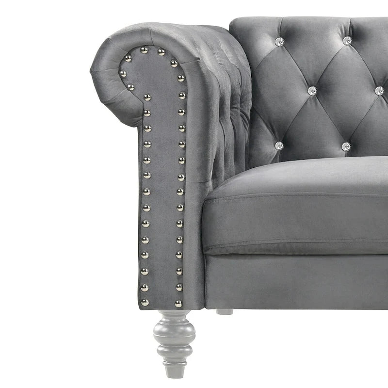 62-Inch Velvet Loveseat with Crystal-Tufted Back