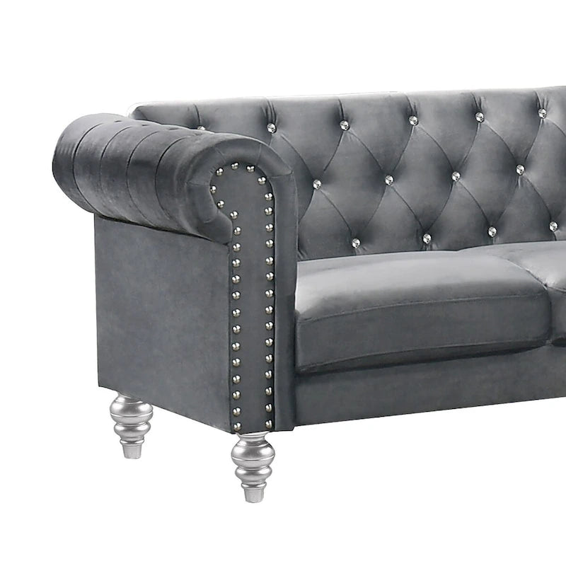 62-Inch Velvet Loveseat with Crystal-Tufted Back