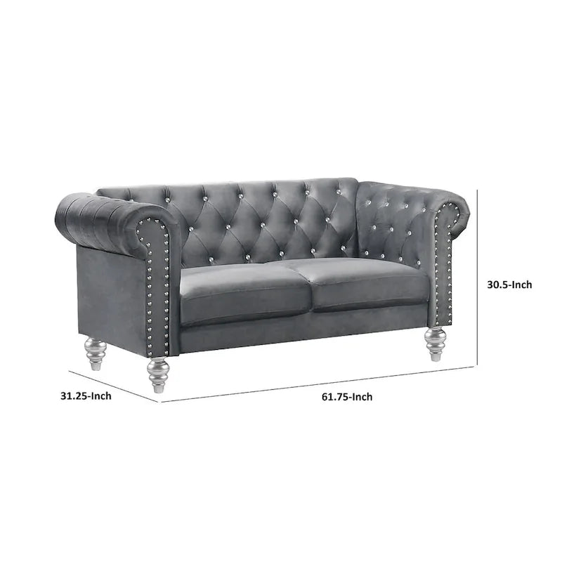 62-Inch Velvet Loveseat with Crystal-Tufted Back