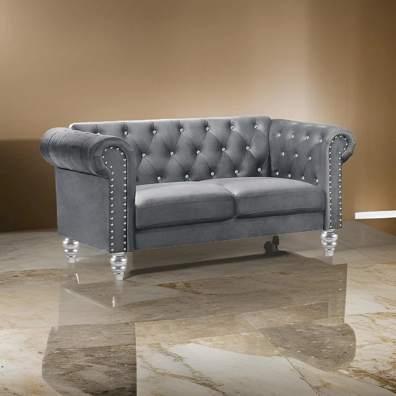 62-Inch Velvet Loveseat with Crystal-Tufted Back