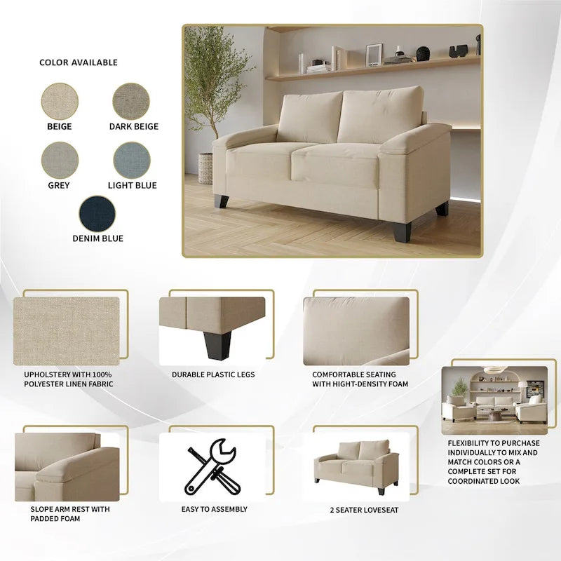 Linen Upholstered Loveseat