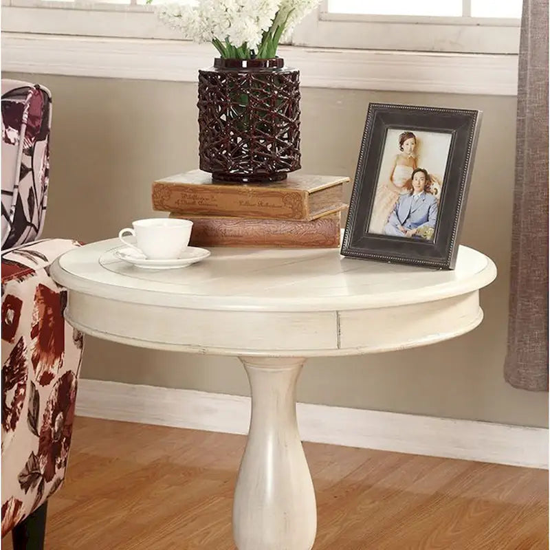 Round Black Wood Pedestal Side Table