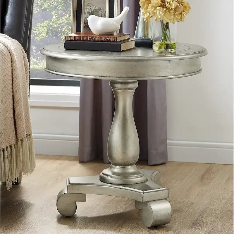 Round Black Wood Pedestal Side Table