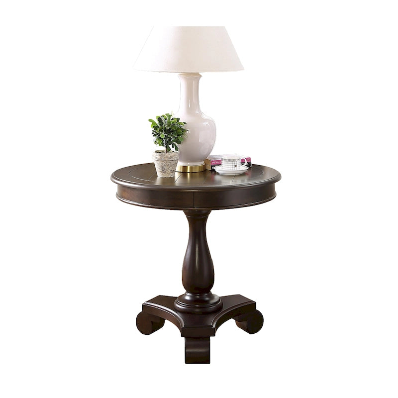 Round Black Wood Pedestal Side Table