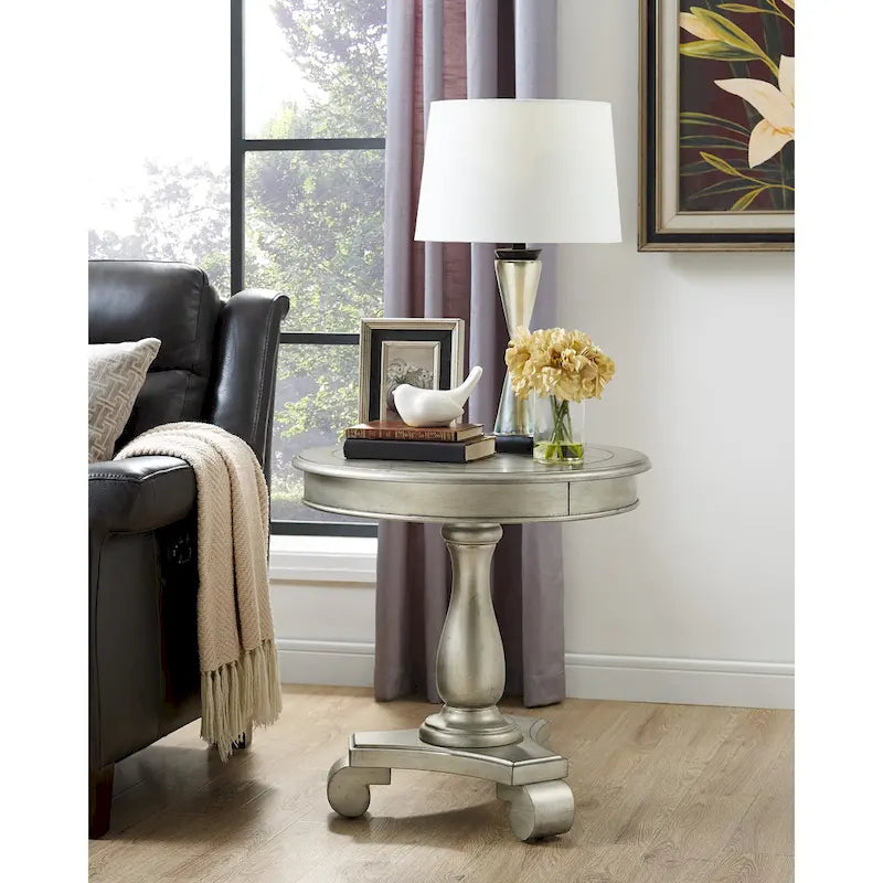 Round Black Wood Pedestal Side Table