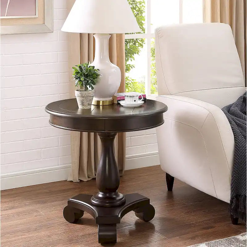 Round Black Wood Pedestal Side Table