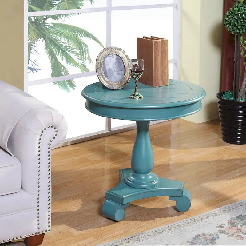 Round Black Wood Pedestal Side Table