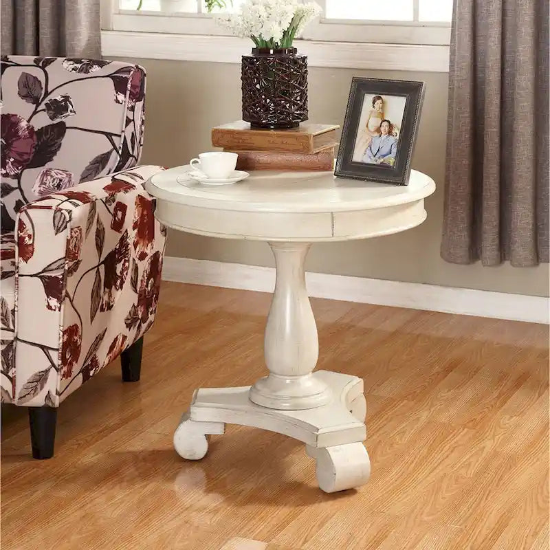 Round Black Wood Pedestal Side Table