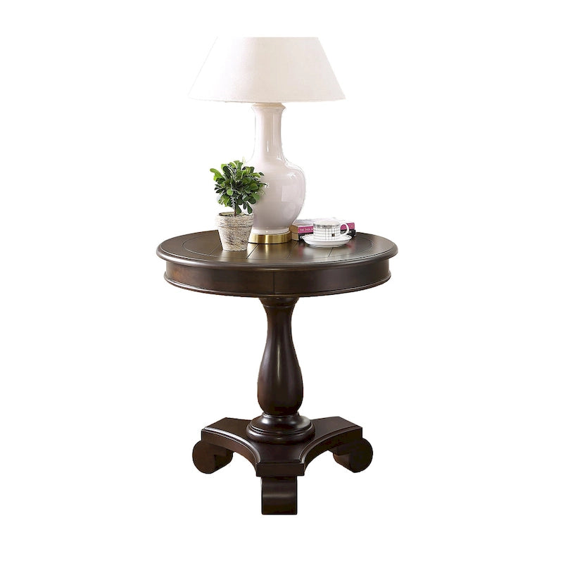 Round Black Wood Pedestal Side Table