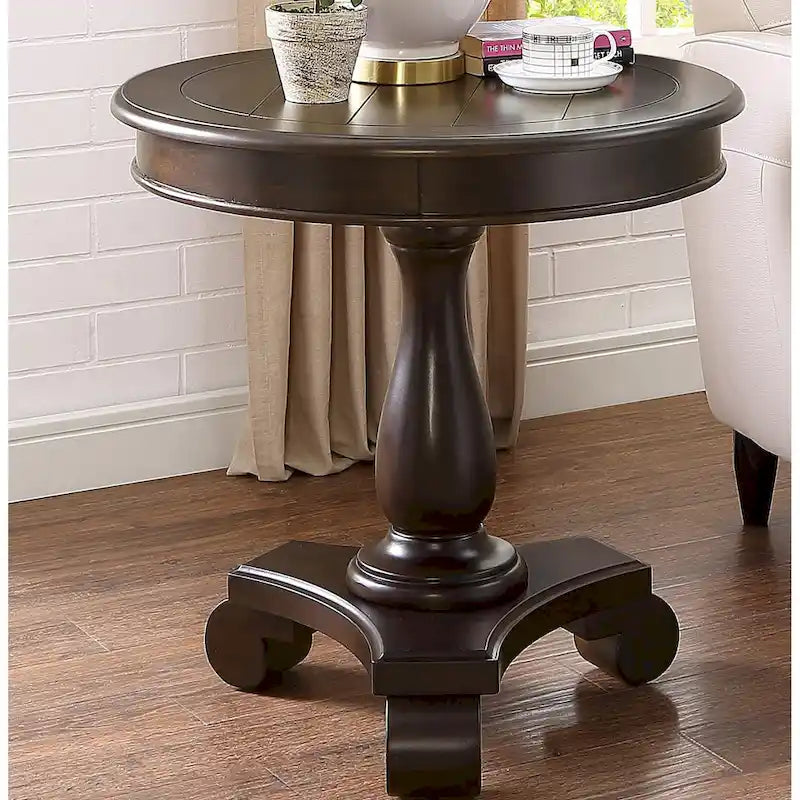 Round Black Wood Pedestal Side Table