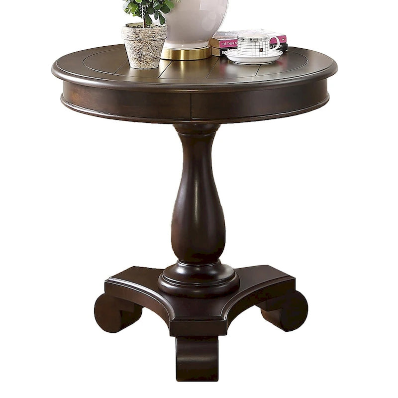 Round Black Wood Pedestal Side Table