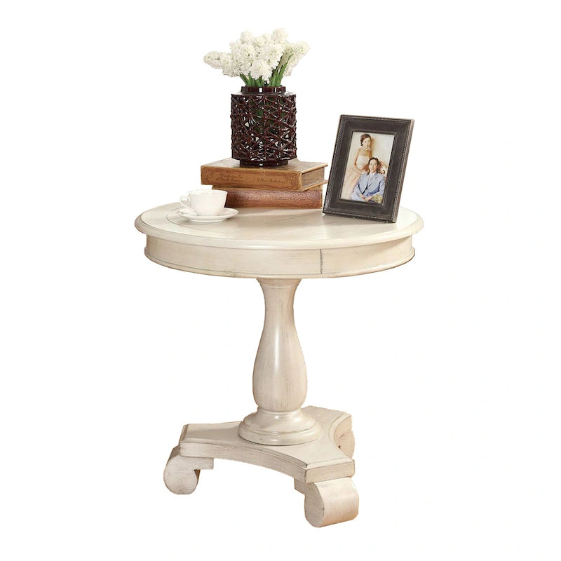 Round Black Wood Pedestal Side Table