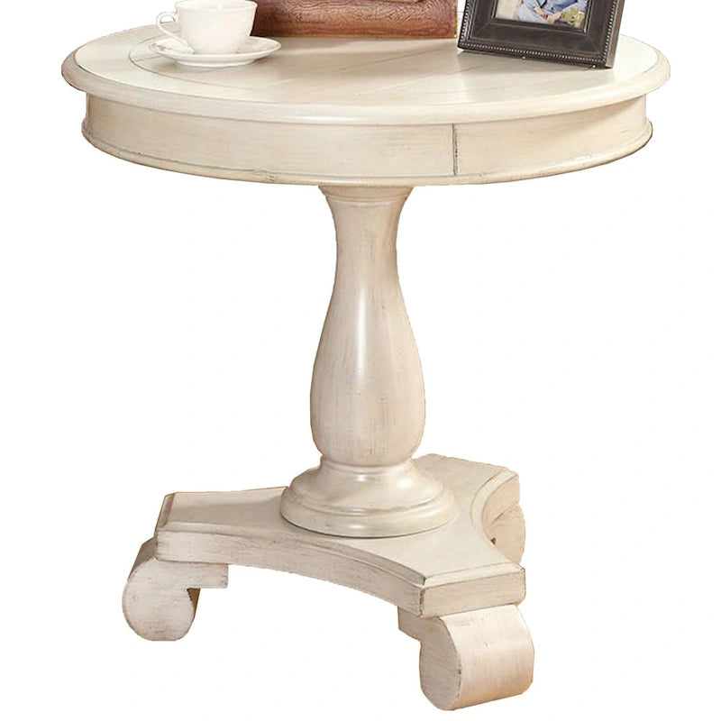 Round Black Wood Pedestal Side Table