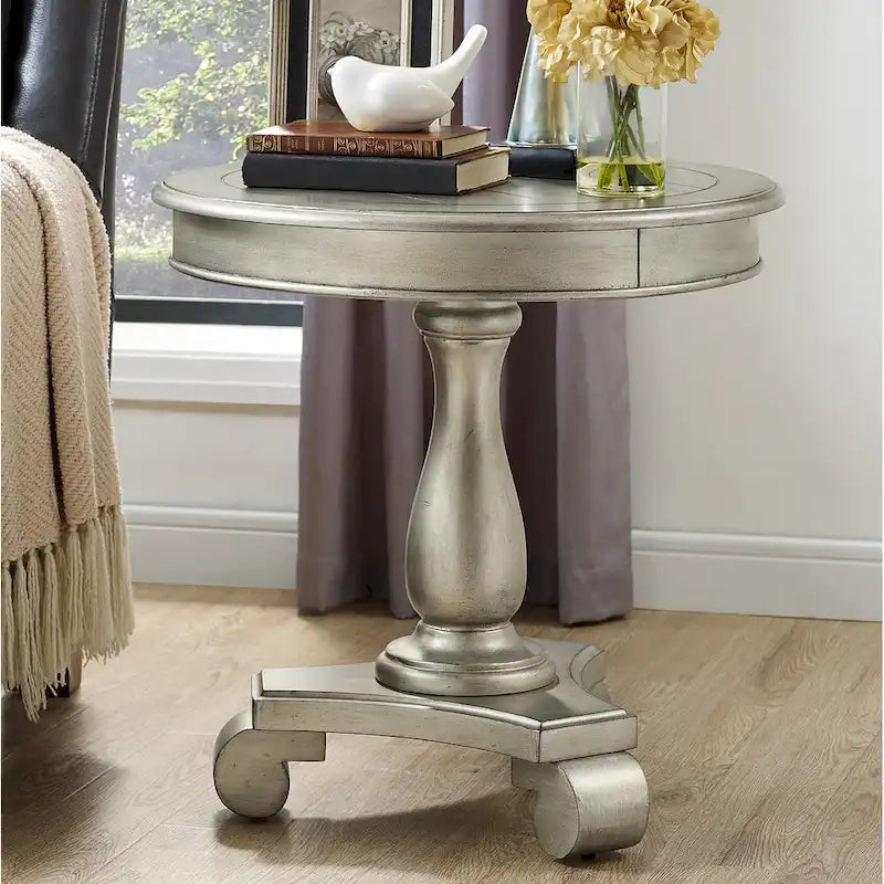 Round Black Wood Pedestal Side Table