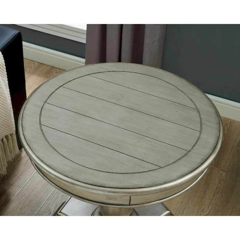 Round Black Wood Pedestal Side Table