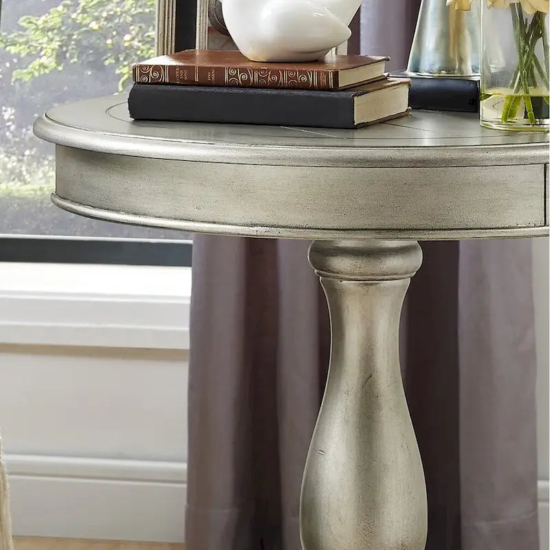 Round Black Wood Pedestal Side Table