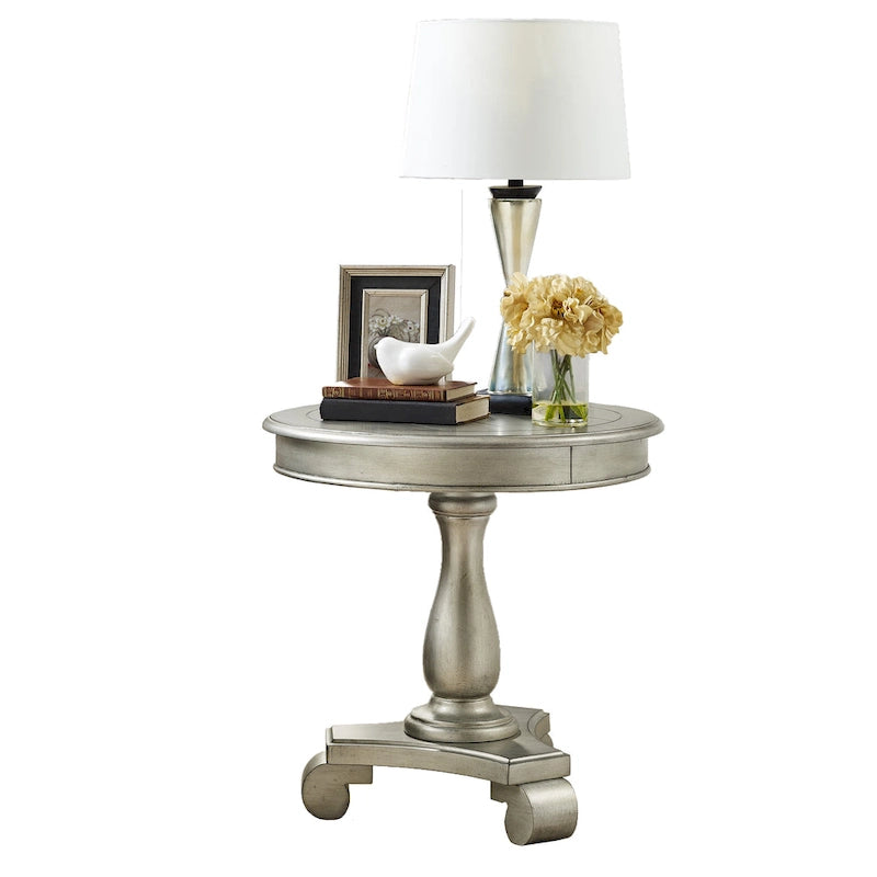 Round Black Wood Pedestal Side Table
