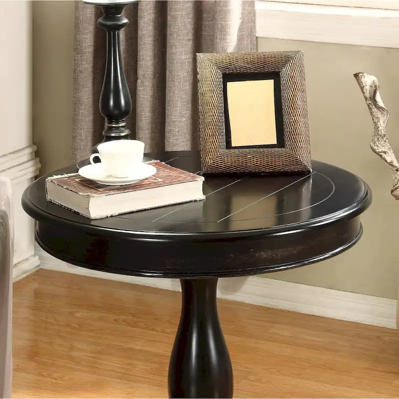 Round Black Wood Pedestal Side Table