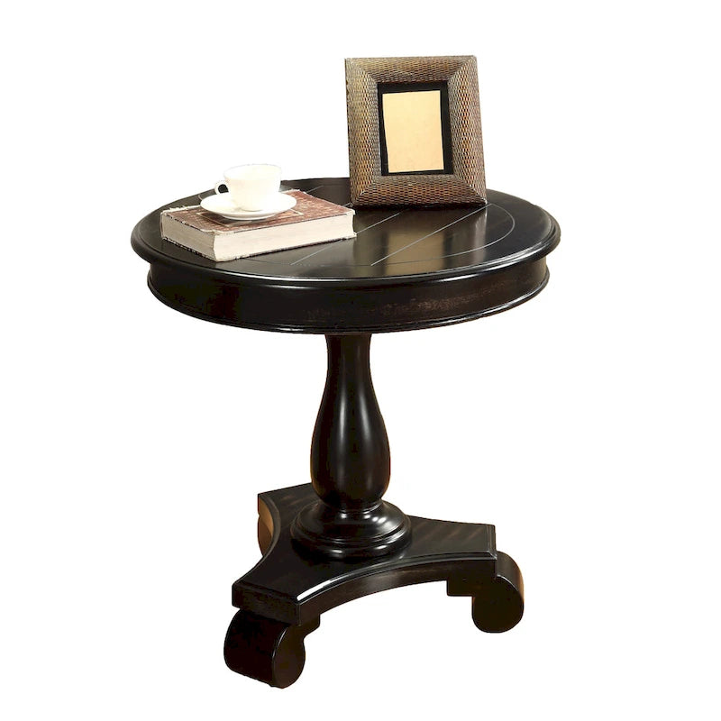 Round Black Wood Pedestal Side Table
