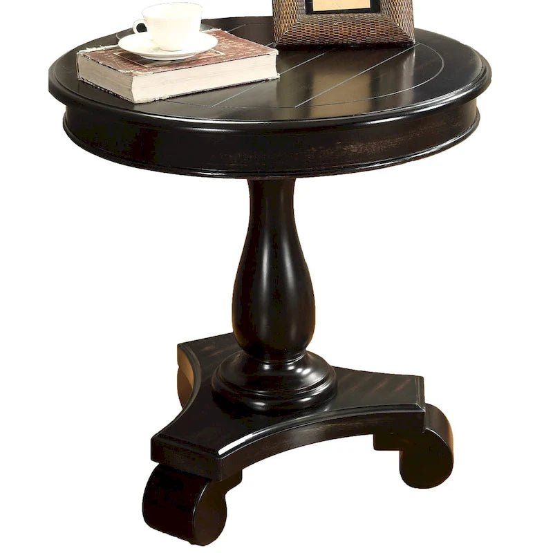 Round Black Wood Pedestal Side Table