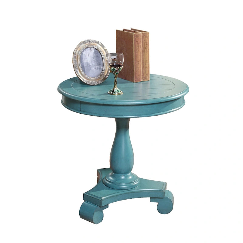 Round Black Wood Pedestal Side Table
