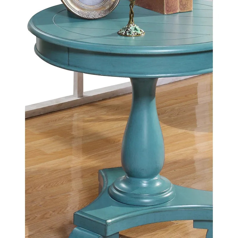 Round Black Wood Pedestal Side Table