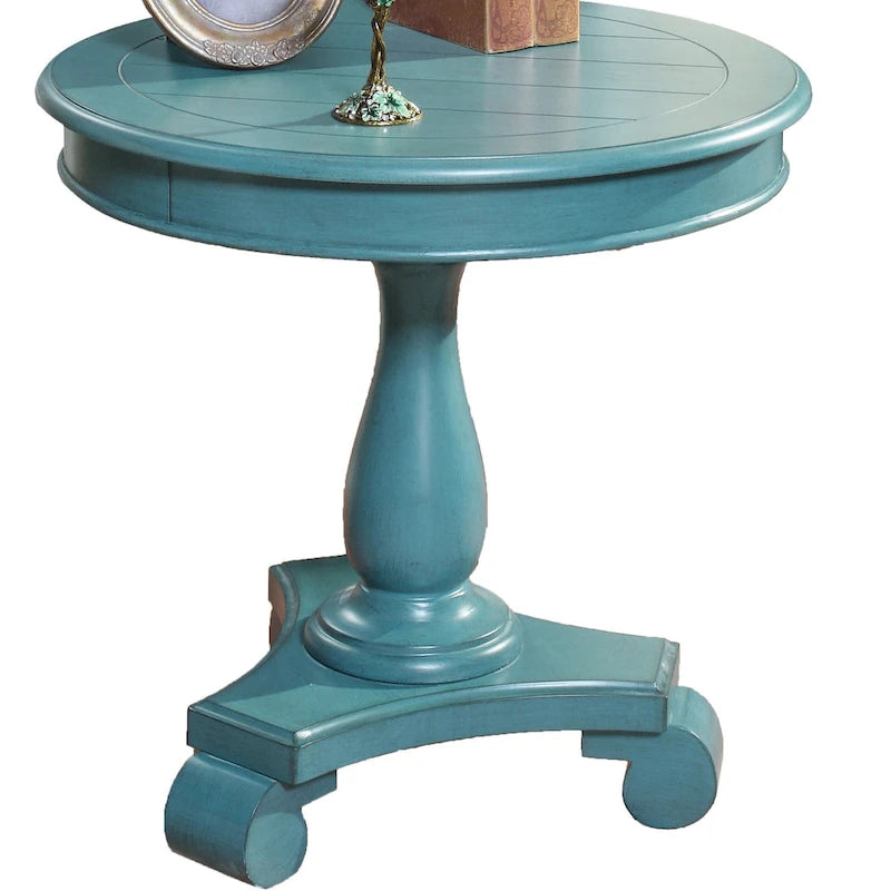 Round Black Wood Pedestal Side Table