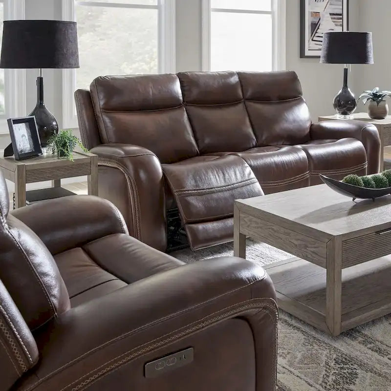 Dual Power Reclining Leather Sofa