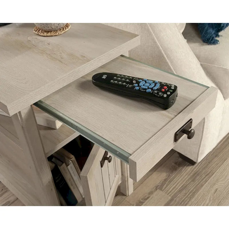 Accent Side Table with Door and Slide-Out Shelf