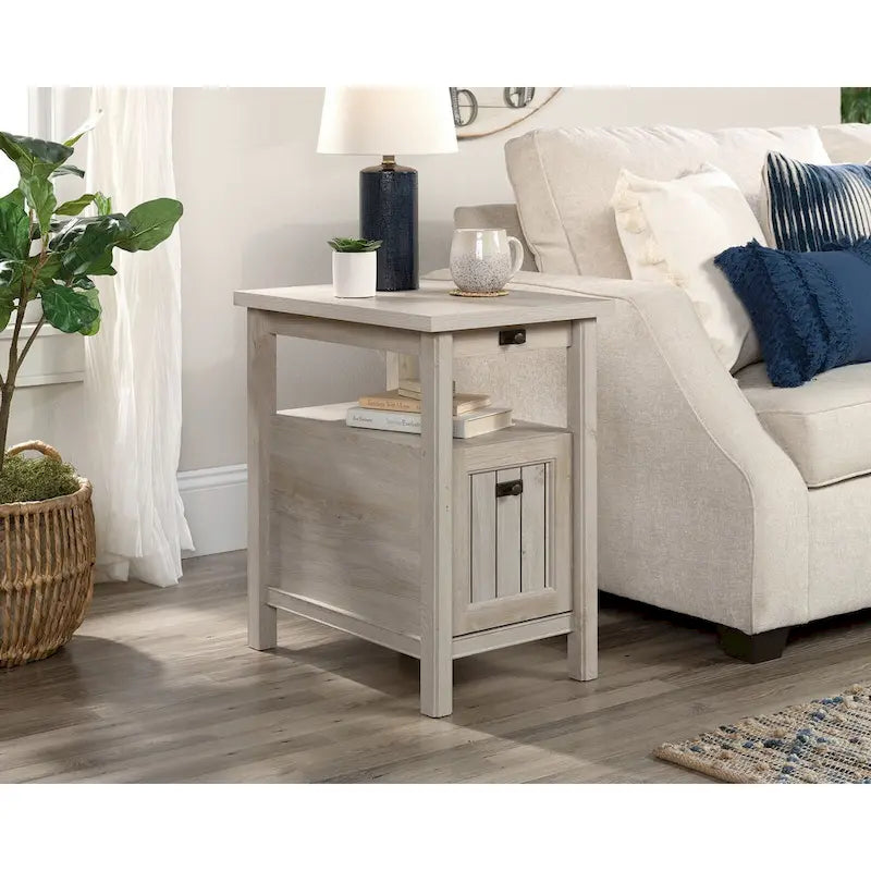 Accent Side Table with Door and Slide-Out Shelf