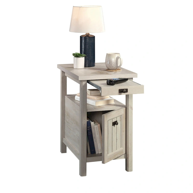 Accent Side Table with Door and Slide-Out Shelf