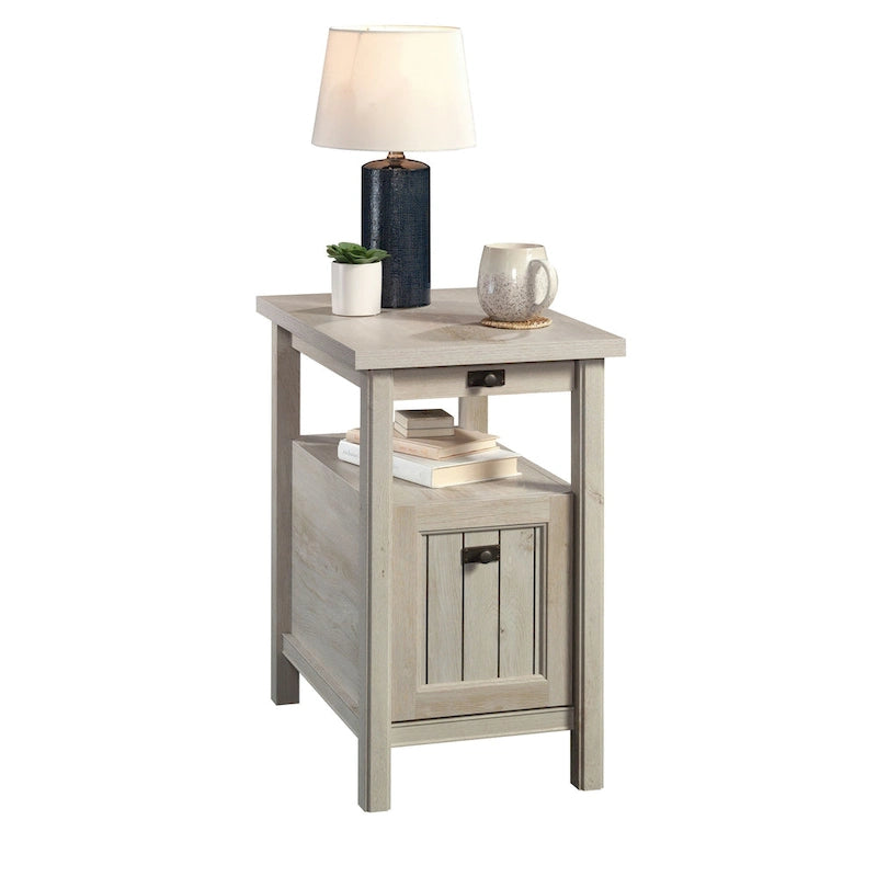Accent Side Table with Door and Slide-Out Shelf