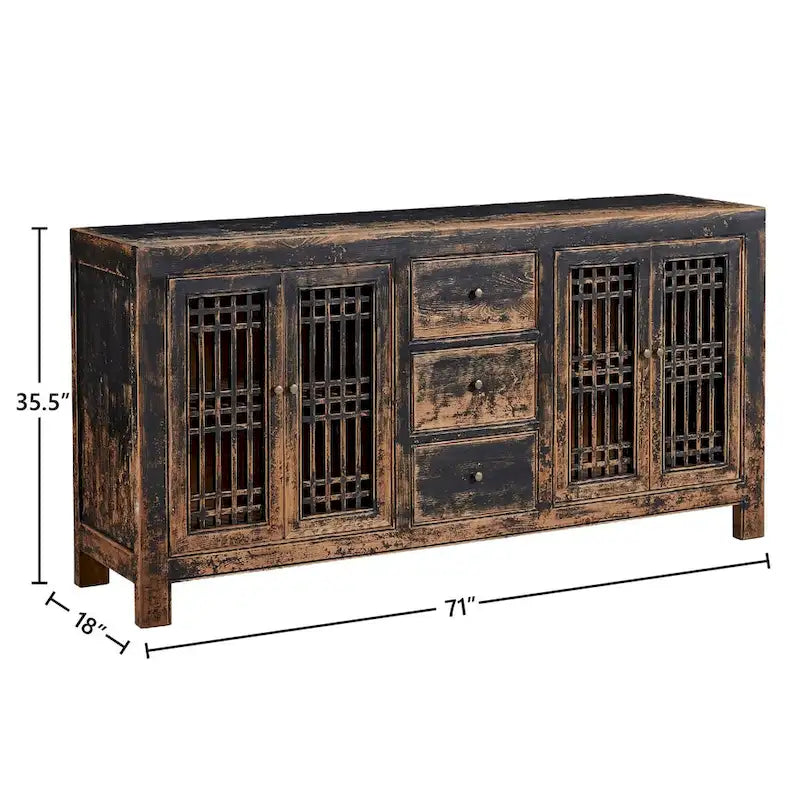 71-Inch Antique Pine Sideboard with Lattice Doors