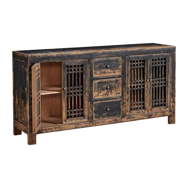 71-Inch Antique Pine Sideboard with Lattice Doors