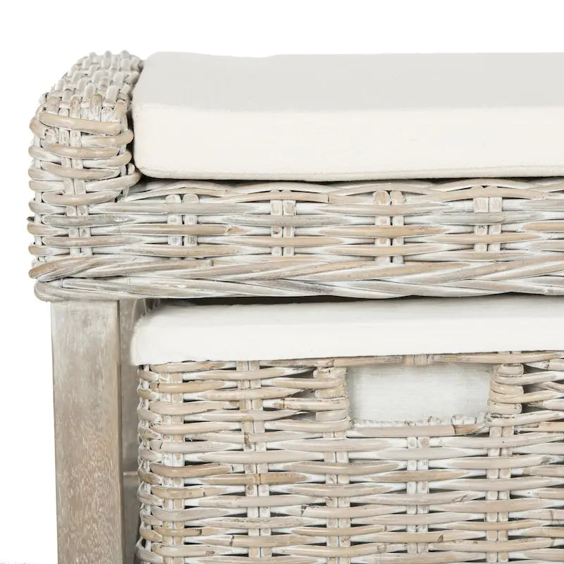 White Rattan 3-Drawer Storage Bench